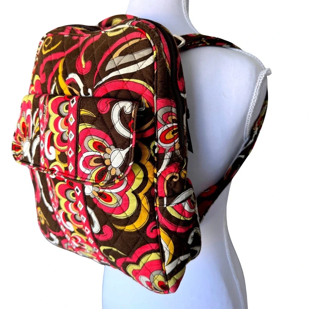 Vera Bradley Backpack Retired Puccini Pattern Floral Brown Yellow Pink White Bag